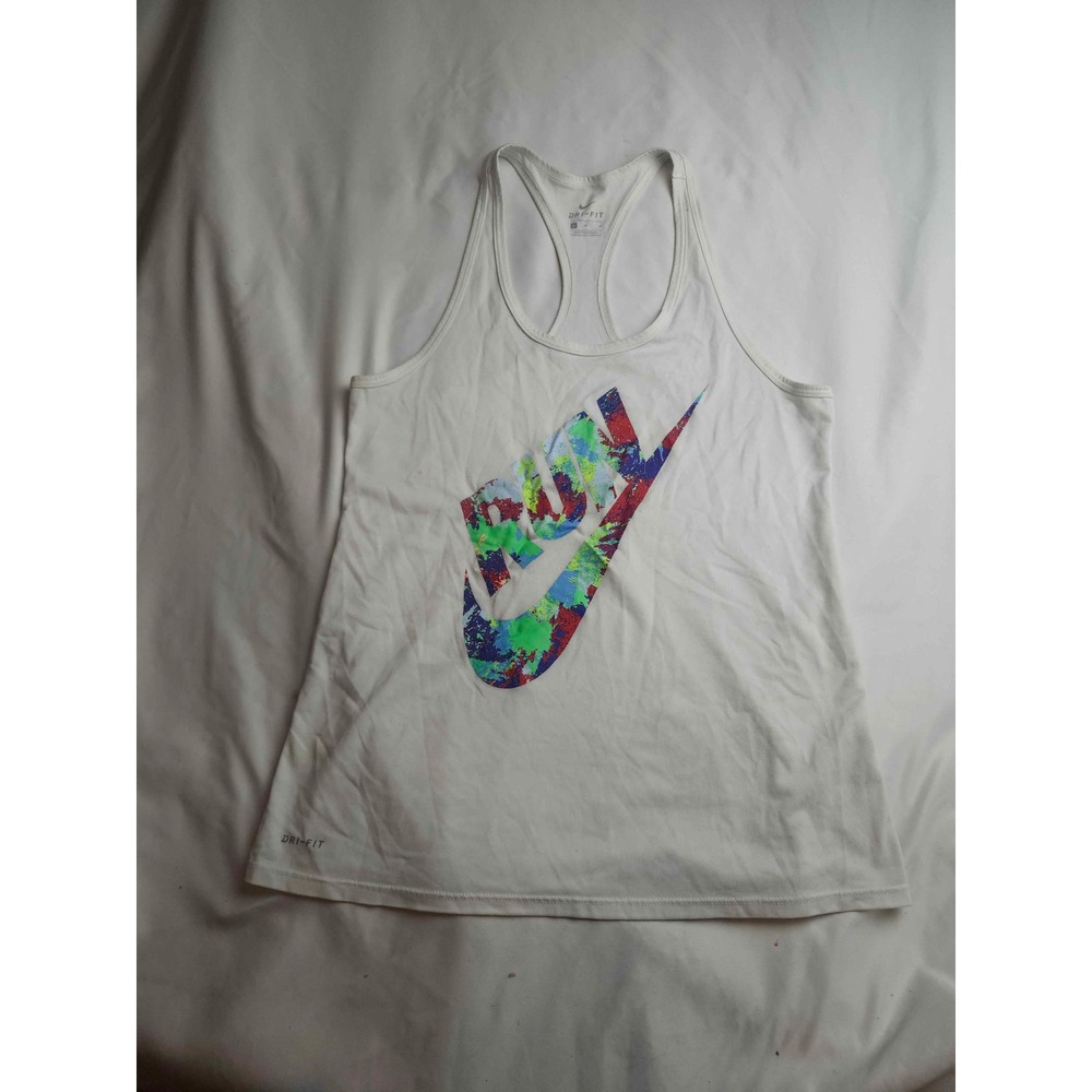 Nike Dri-FIT Womens Run Graphic Racerback Tank Top White Multi Color Size M